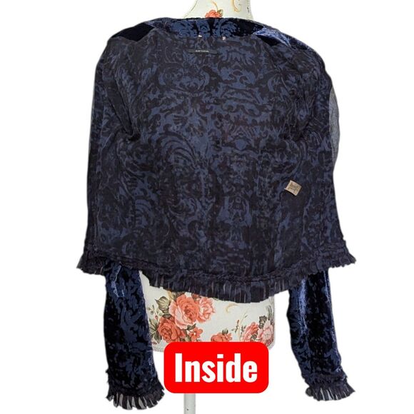 Elie Tahari Size XS Dusk Blue Burnout Silk Jacket Whimsigoth Witch Vampire Goth - Picture 10 of 15